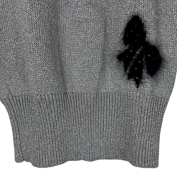 Vintage Smith St. John Metallic Lurex Holiday Sweater Bow Pearl Glam M - Picture 8 of 10
